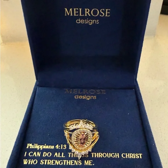 Gold Plated Stackable Rings w/ Design of the Virgin Mary - Picture 1 of 7